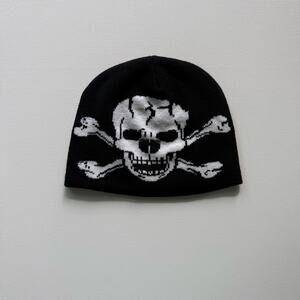 Vintage Y2K Gothic Skull and Crossbones Knit Beanie Hat